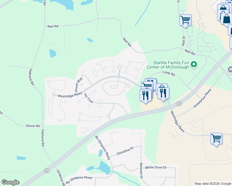 map of restaurants, bars, coffee shops, grocery stores, and more near 1511 Empress Drive in McDonough