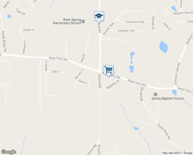 map of restaurants, bars, coffee shops, grocery stores, and more near 1908 Stroud Road in McDonough