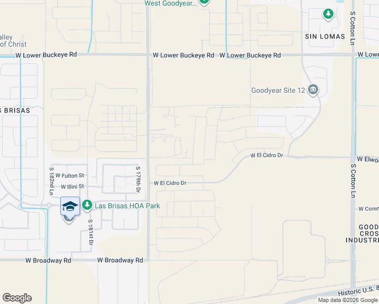 map of restaurants, bars, coffee shops, grocery stores, and more near 3603 South Citrus Road in Goodyear