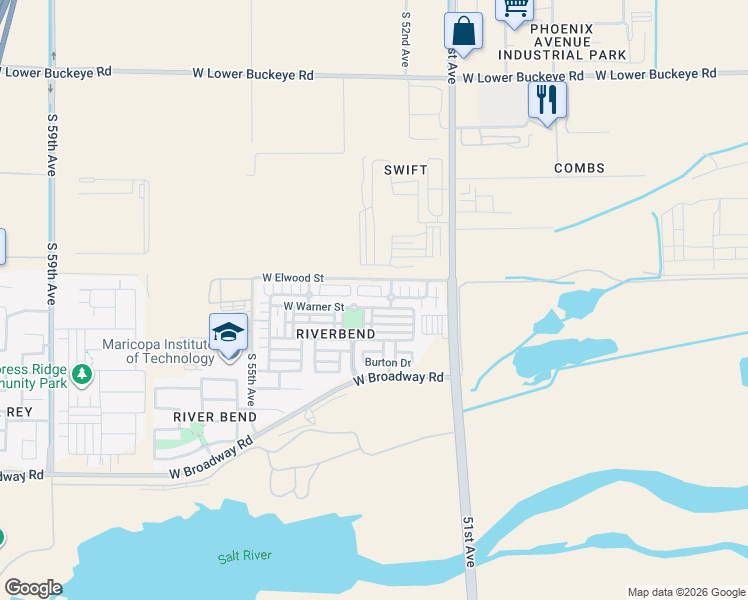 map of restaurants, bars, coffee shops, grocery stores, and more near 5224 West Warner Street in Phoenix