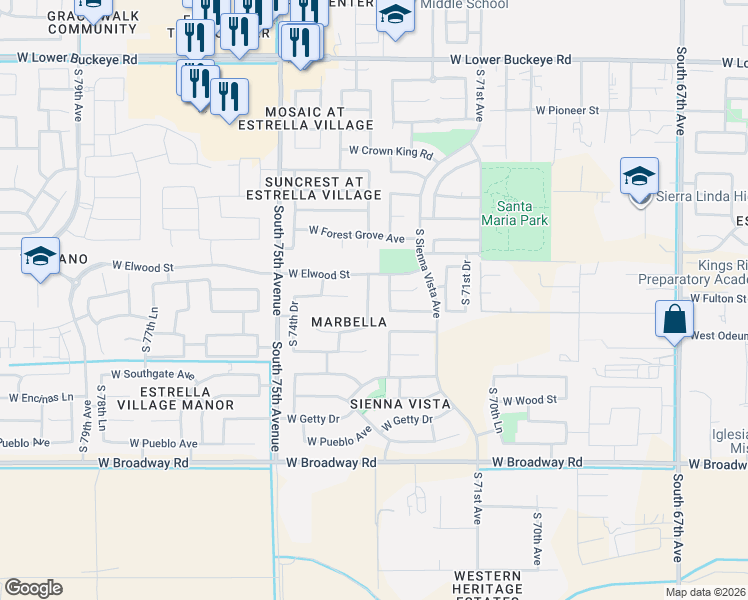 map of restaurants, bars, coffee shops, grocery stores, and more near 3711 South 73rd Drive in Phoenix