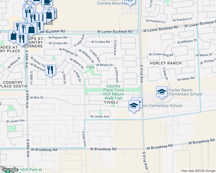 map of restaurants, bars, coffee shops, grocery stores, and more near 9323 West Heber Road in Tolleson