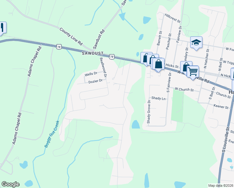 map of restaurants, bars, coffee shops, grocery stores, and more near 580 Lamkin Road in Harlem