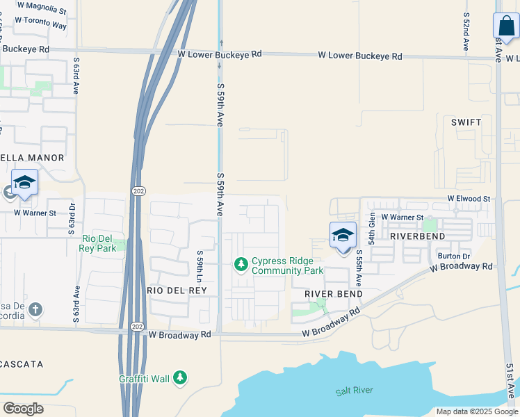 map of restaurants, bars, coffee shops, grocery stores, and more near 3719 South 57th Drive in Phoenix