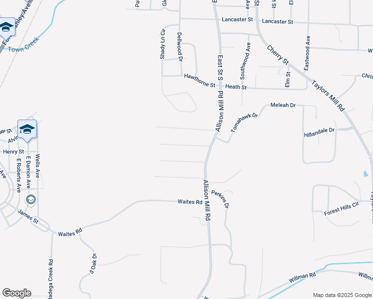 map of restaurants, bars, coffee shops, grocery stores, and more near 113 Hendricks Street in Talladega