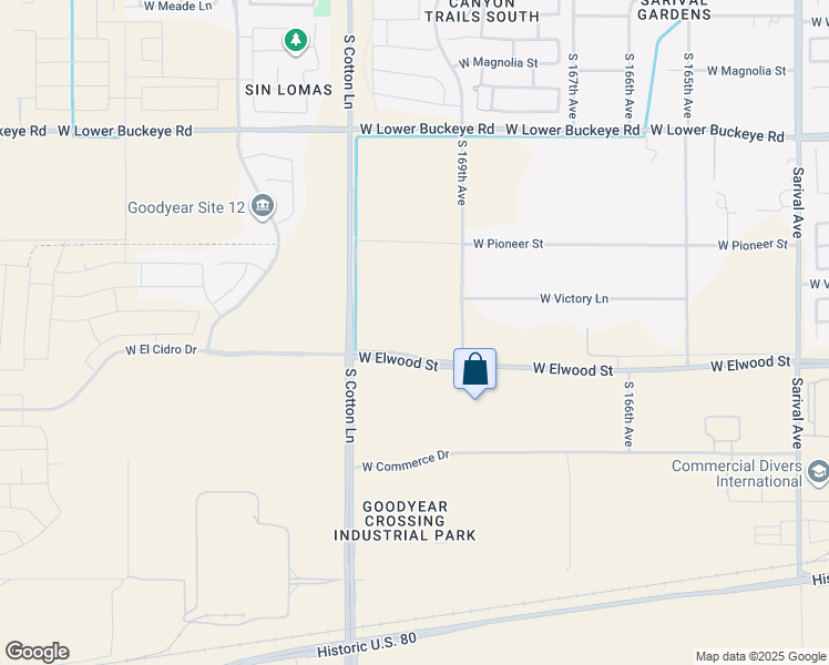 map of restaurants, bars, coffee shops, grocery stores, and more near 17000 West Elwood Street in Goodyear