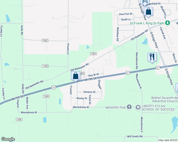 map of restaurants, bars, coffee shops, grocery stores, and more near 200 Key West Street in Texarkana