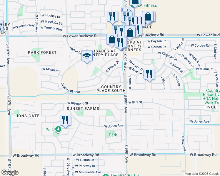 map of restaurants, bars, coffee shops, grocery stores, and more near 9945 West Heber Road in Tolleson