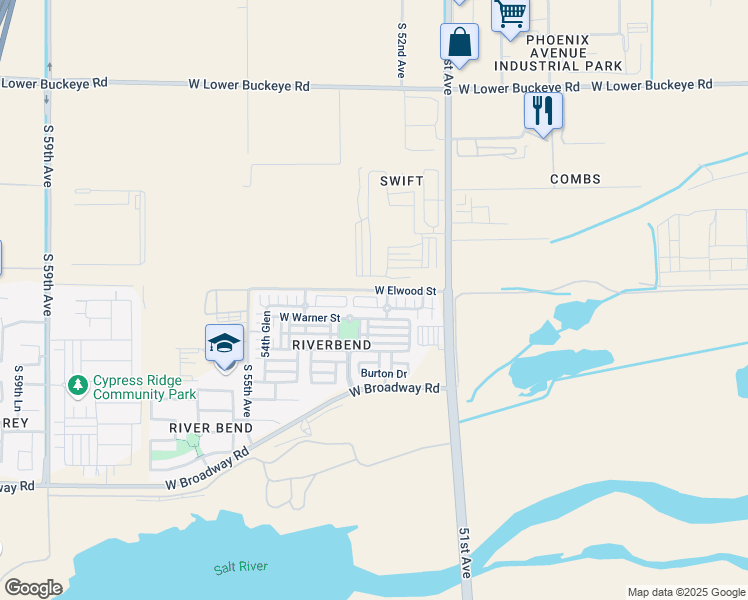 map of restaurants, bars, coffee shops, grocery stores, and more near 5224 West Warner Street in Phoenix