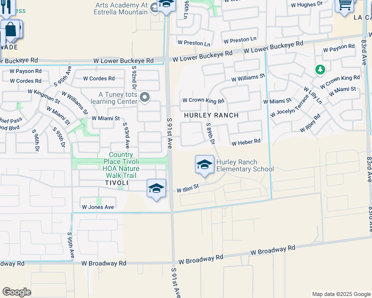 map of restaurants, bars, coffee shops, grocery stores, and more near 3419 South 90th Lane in Tolleson