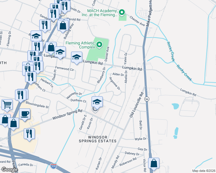 map of restaurants, bars, coffee shops, grocery stores, and more near 1823 Catalina Drive in Augusta