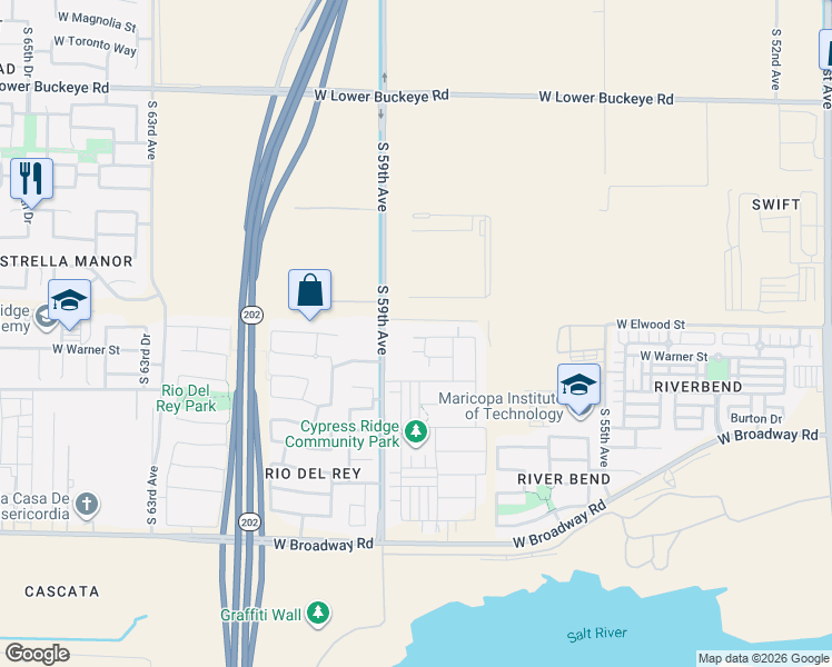 map of restaurants, bars, coffee shops, grocery stores, and more near 5816 West Raymond Street in Phoenix