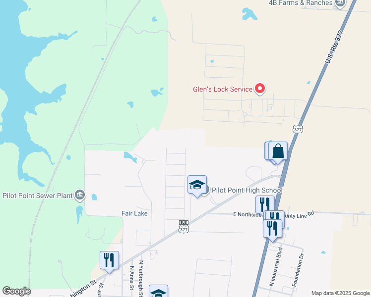 map of restaurants, bars, coffee shops, grocery stores, and more near 1998 Hickory Drive in Pilot Point