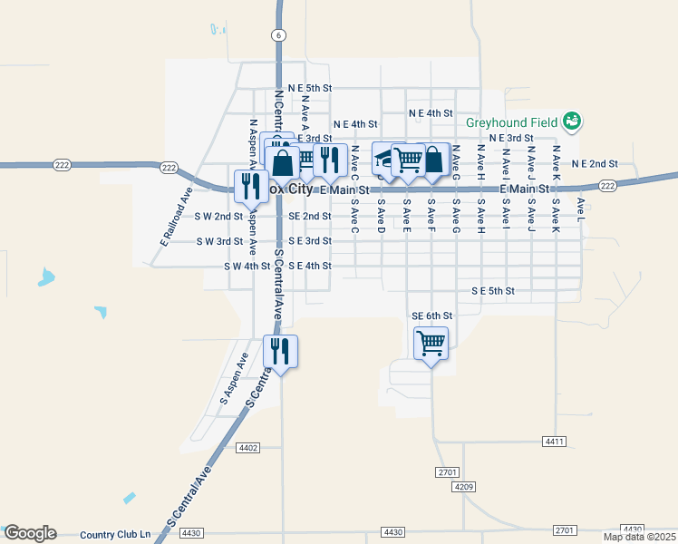 map of restaurants, bars, coffee shops, grocery stores, and more near 308 South Avenue C in Knox City