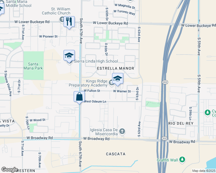 map of restaurants, bars, coffee shops, grocery stores, and more near 3434 South 67th Avenue in Phoenix