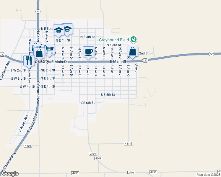 map of restaurants, bars, coffee shops, grocery stores, and more near 908 South East 4th Street in Knox City