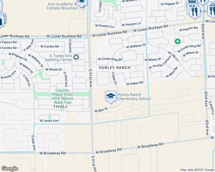 map of restaurants, bars, coffee shops, grocery stores, and more near 9004 West Forest Grove Avenue in Tolleson