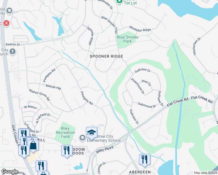 map of restaurants, bars, coffee shops, grocery stores, and more near 111 Roundleaf Court in Peachtree City