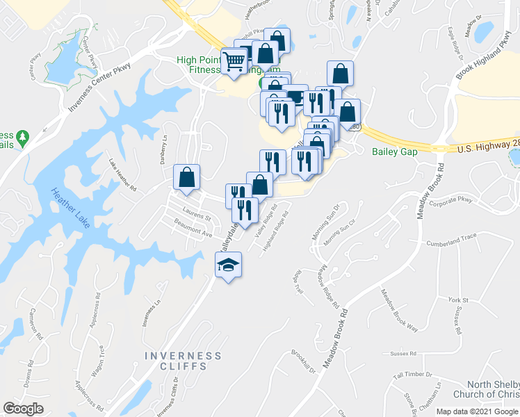 map of restaurants, bars, coffee shops, grocery stores, and more near 5291 County Road 17 in Birmingham