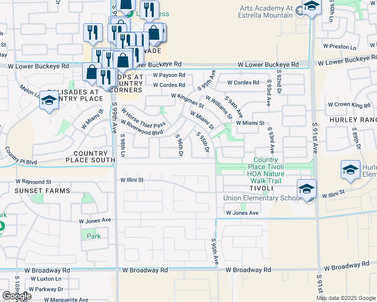 map of restaurants, bars, coffee shops, grocery stores, and more near 3426 South 96th Avenue in Tolleson