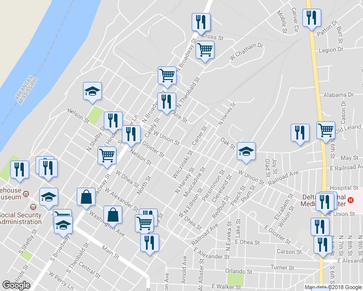 map of restaurants, bars, coffee shops, grocery stores, and more near 793 West Union Street in Greenville