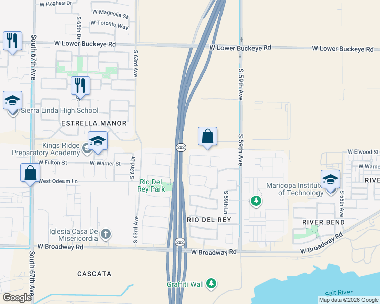 map of restaurants, bars, coffee shops, grocery stores, and more near 6064 West Raymond Street in Phoenix
