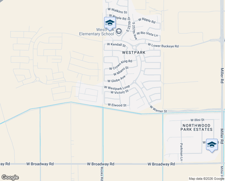 map of restaurants, bars, coffee shops, grocery stores, and more near 25828 West Victory Street in Buckeye