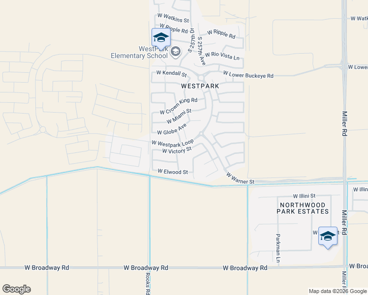 map of restaurants, bars, coffee shops, grocery stores, and more near 3372 South 257th Drive in Buckeye