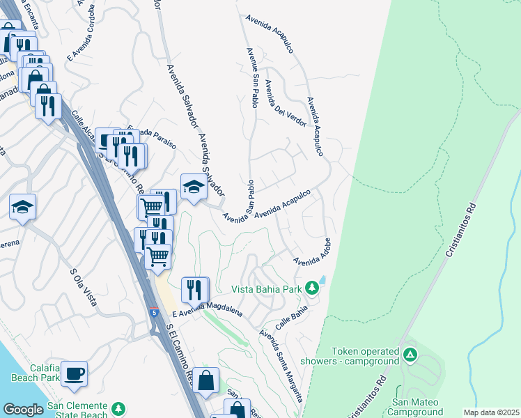 map of restaurants, bars, coffee shops, grocery stores, and more near 110 Calle Cuervo in San Clemente