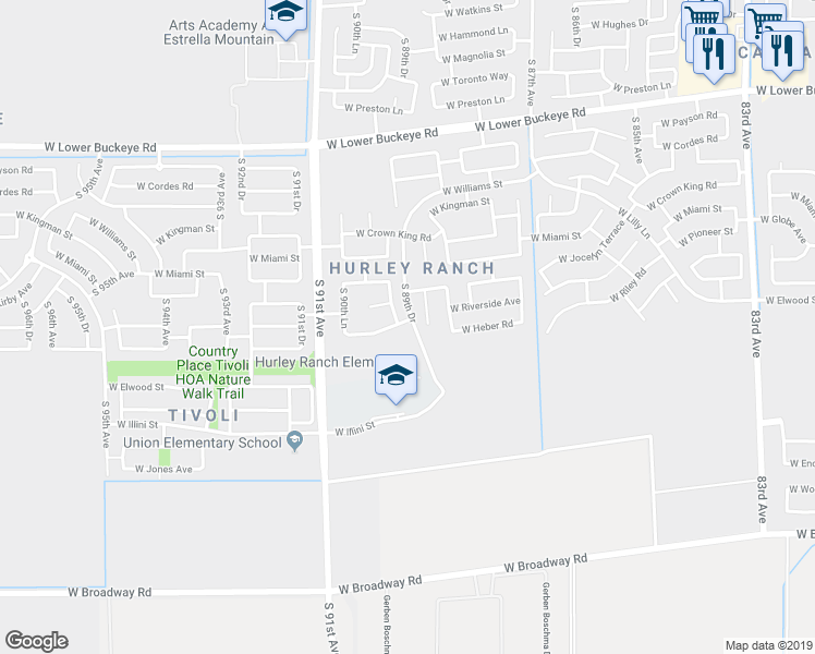 map of restaurants, bars, coffee shops, grocery stores, and more near 8927 West Forest Grove Avenue in Tolleson