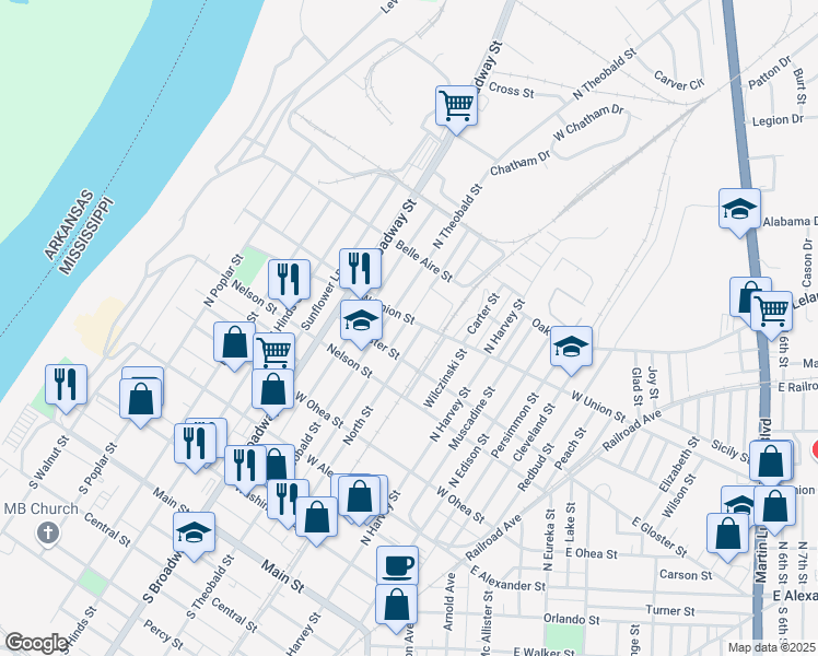 map of restaurants, bars, coffee shops, grocery stores, and more near 721 West Union Street in Greenville