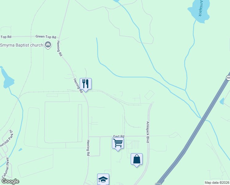 map of restaurants, bars, coffee shops, grocery stores, and more near 120 Amlajack Way in Newnan