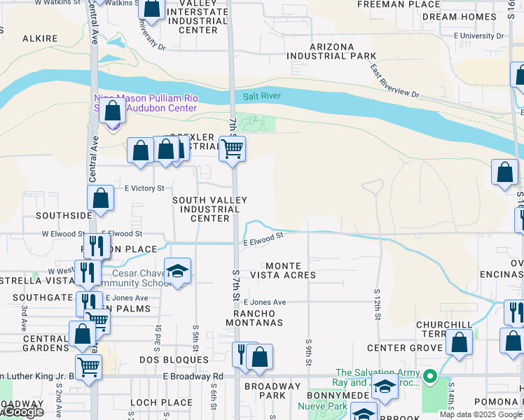 map of restaurants, bars, coffee shops, grocery stores, and more near 3333 South 7th Street in Phoenix