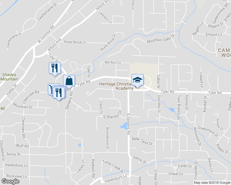 map of restaurants, bars, coffee shops, grocery stores, and more near 731 Audrey Lane in Birmingham