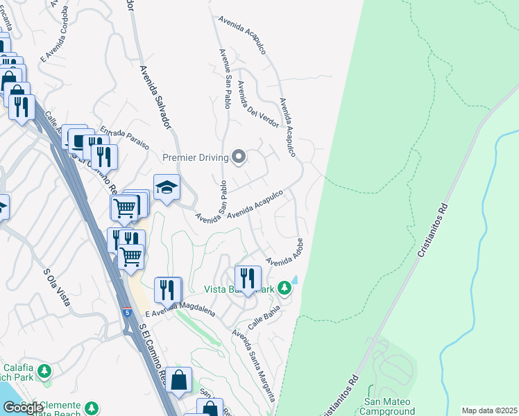 map of restaurants, bars, coffee shops, grocery stores, and more near 524 Avenida Acapulco in San Clemente
