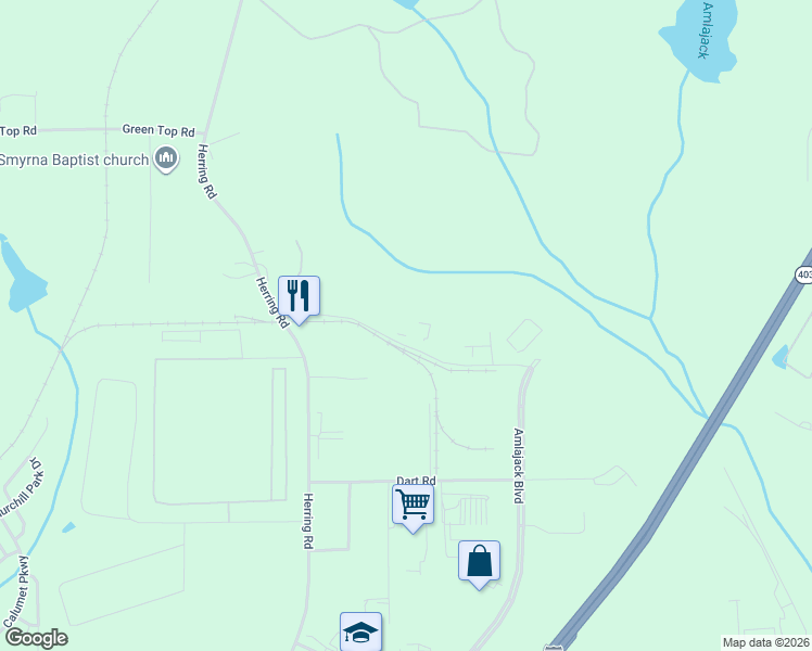 map of restaurants, bars, coffee shops, grocery stores, and more near 120 Amlajack Way in Newnan