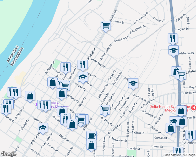 map of restaurants, bars, coffee shops, grocery stores, and more near 721 West Union Street in Greenville