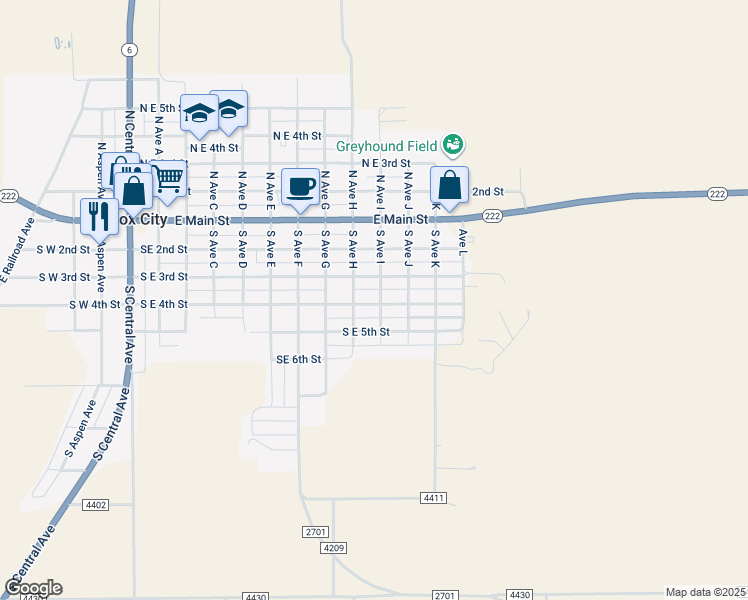 map of restaurants, bars, coffee shops, grocery stores, and more near 908 South East 4th Street in Knox City