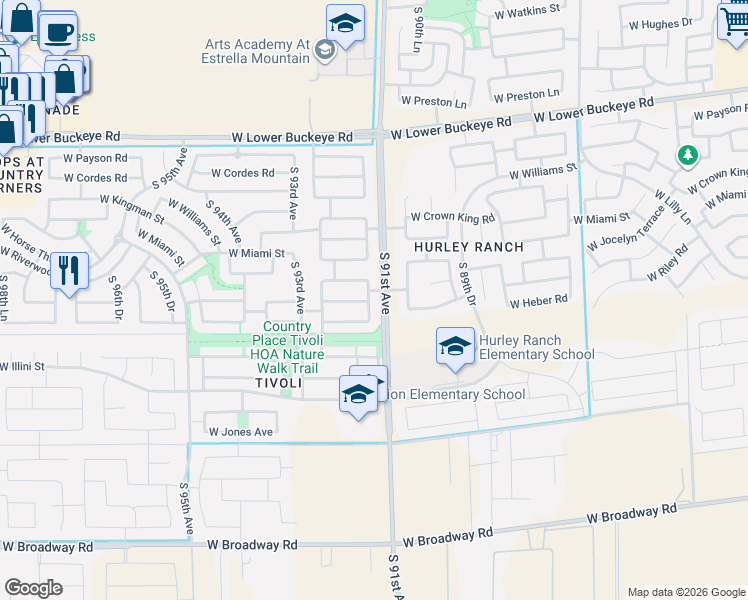 map of restaurants, bars, coffee shops, grocery stores, and more near 3560 South 91st Avenue in Tolleson