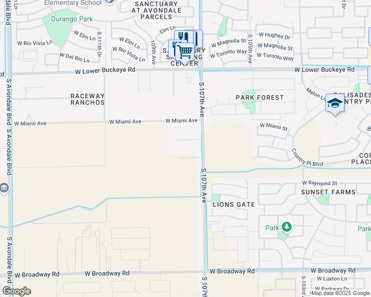 map of restaurants, bars, coffee shops, grocery stores, and more near 3330 South 107th Avenue in Tolleson