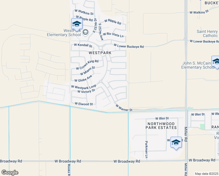 map of restaurants, bars, coffee shops, grocery stores, and more near 3410 South 256th Drive in Buckeye