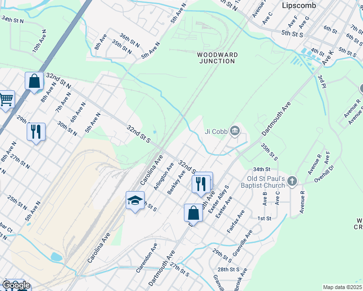 map of restaurants, bars, coffee shops, grocery stores, and more near 3226 Arlington Ave in Bessemer