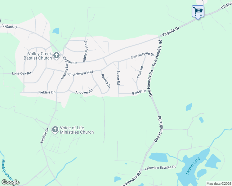 map of restaurants, bars, coffee shops, grocery stores, and more near 192 Space Road in Hueytown