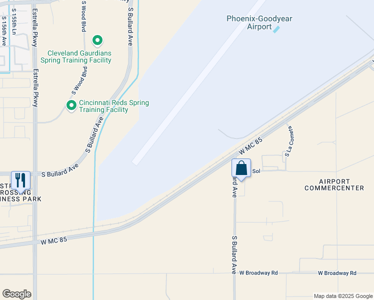 map of restaurants, bars, coffee shops, grocery stores, and more near MC 85 in Goodyear