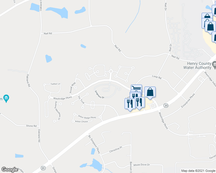 map of restaurants, bars, coffee shops, grocery stores, and more near 1365 Jubilee Lane in McDonough