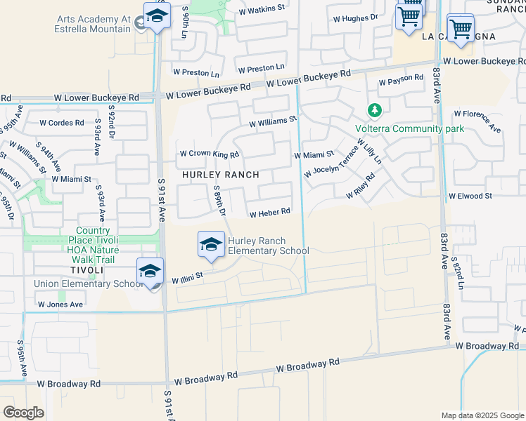 map of restaurants, bars, coffee shops, grocery stores, and more near 8812 West Heber Road in Tolleson