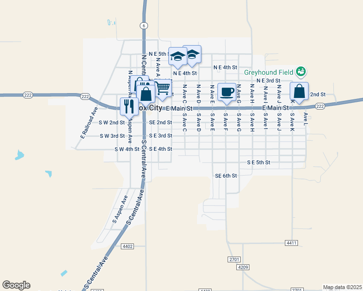 map of restaurants, bars, coffee shops, grocery stores, and more near 308 South Avenue C in Knox City