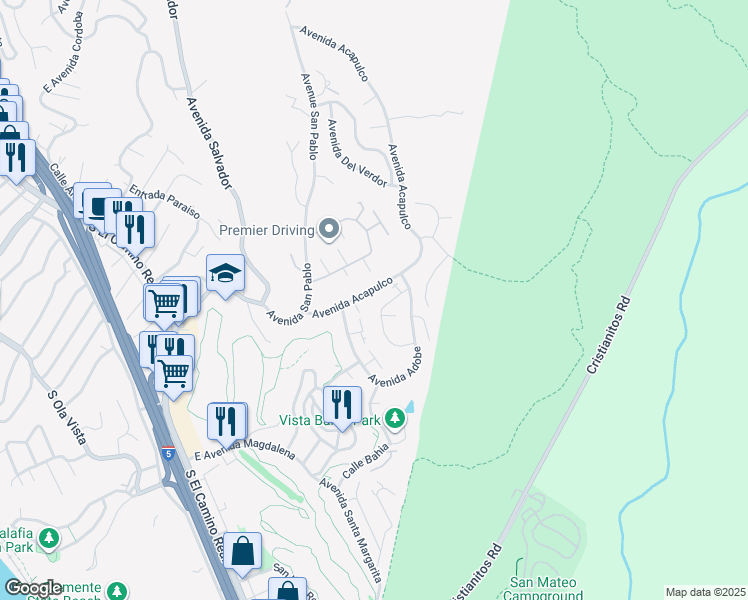 map of restaurants, bars, coffee shops, grocery stores, and more near 524 Avenida Acapulco in San Clemente
