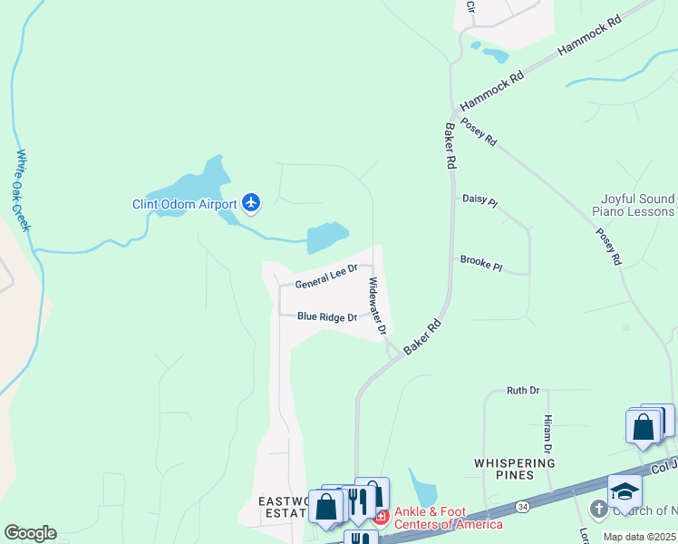 map of restaurants, bars, coffee shops, grocery stores, and more near 59 General Lee Drive in Newnan