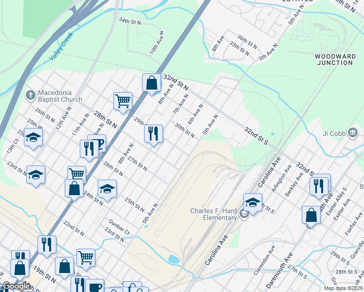 map of restaurants, bars, coffee shops, grocery stores, and more near 511 29th St N in Bessemer